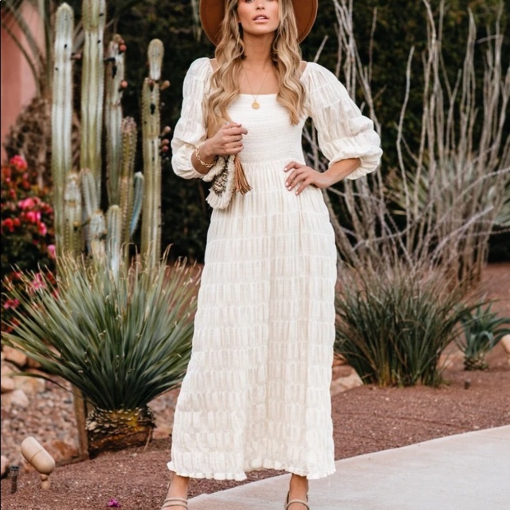 Young Wild Free Cotton Smocked Midi Dress